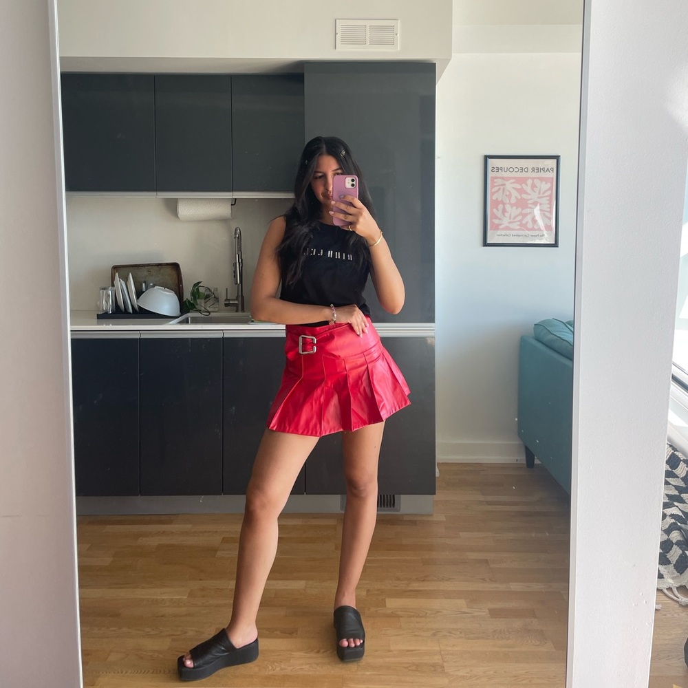 Red pleather skirt